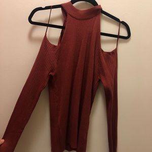 Rust Cut Out Turtleneck Sweater